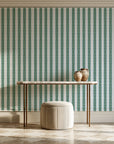 Citrine Column Emerald stripe wallpaper on the wall of a grand entry foyer