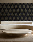 Clipped Dreams Noir tree wallpaper in an elegant living room