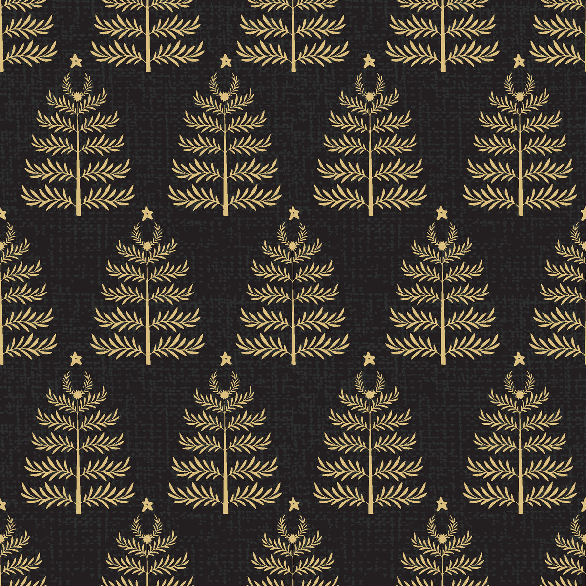 Clipped Dreams Noir tree wallpaper in black and gold