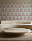Clipped Dreams Terracotta tree wallpaper in an elegant living room