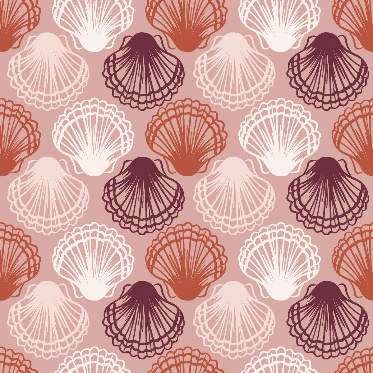 Coastal Scallop Blush scallop shell wallpaper in blush and rose