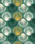 Coastal Scallop Emerald scallop shell wallpaper in emerald and brass