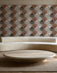 Coastal Scallop Mocha scallop shell wallpaper in an elegant living room
