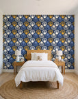 Coastal Scallop Navy scallop shell wallpaper in a bright, cheerful child's bedroom