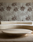 Conservatory Greens Chestnut tropical palm toile wallpaper in an elegant living room