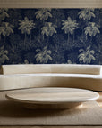 Conservatory Greens Midnight tropical palm toile wallpaper in an elegant living room