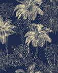 Conservatory Greens Midnight tropical palm toile wallpaper in midnight and gold