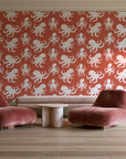 Cresting Wave Coral octopus wallpaper in a boutique hotel sitting area