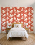 Cresting Wave Coral octopus wallpaper in a bright, cheerful child's bedroom