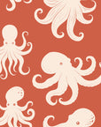 Cresting Wave Coral octopus wallpaper in coral and cream