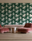 Cresting Wave Forest octopus wallpaper in a boutique hotel sitting area