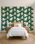 Cresting Wave Forest octopus wallpaper in a bright, cheerful child's bedroom