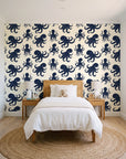 Cresting Wave Ink octopus wallpaper in a bright, cheerful child's bedroom