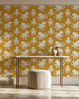 Cresting Wave Saffron octopus wallpaper on the wall of a grand entry foyer