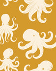 Cresting Wave Saffron octopus wallpaper in saffron and cream