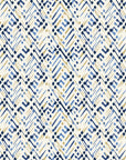 Crossroads Indigo geometric wallpaper in indigo and sand