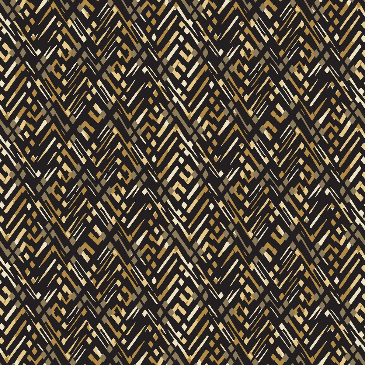 Crossroads Noir geometric wallpaper in black and gold