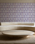 Crossroads Plum geometric wallpaper in an elegant living room