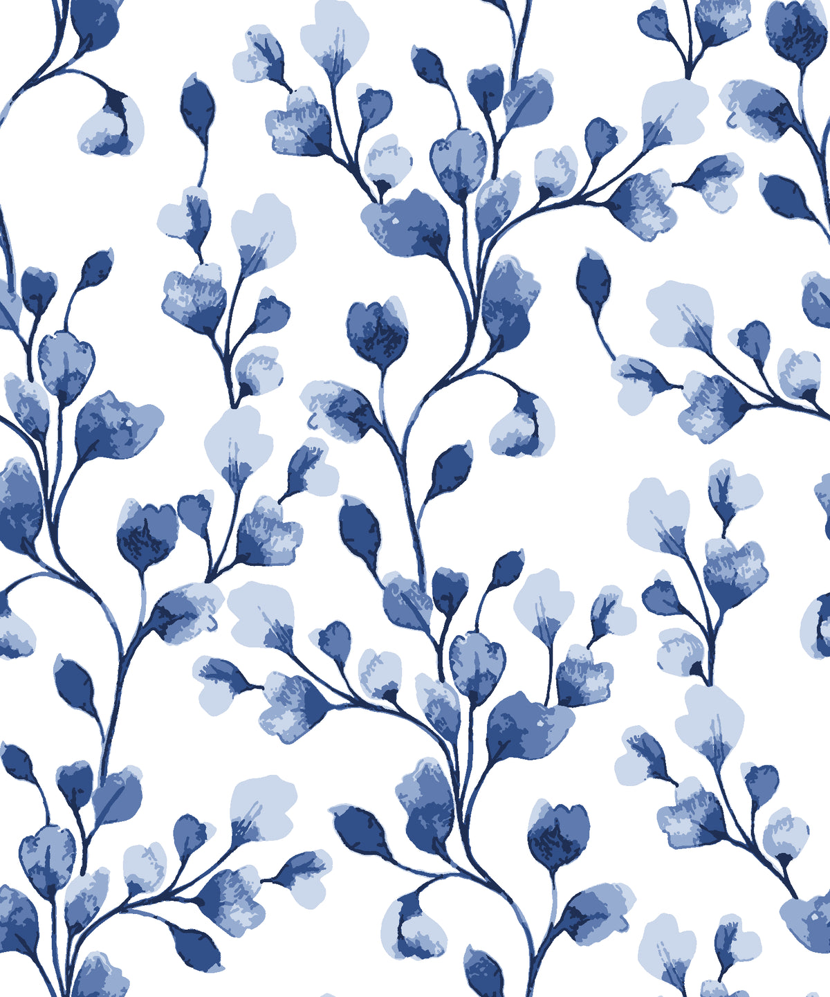 Desert Bloom Indigo botanical vine wallpaper in indigo and white