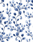 Desert Bloom Indigo botanical vine wallpaper in indigo and white
