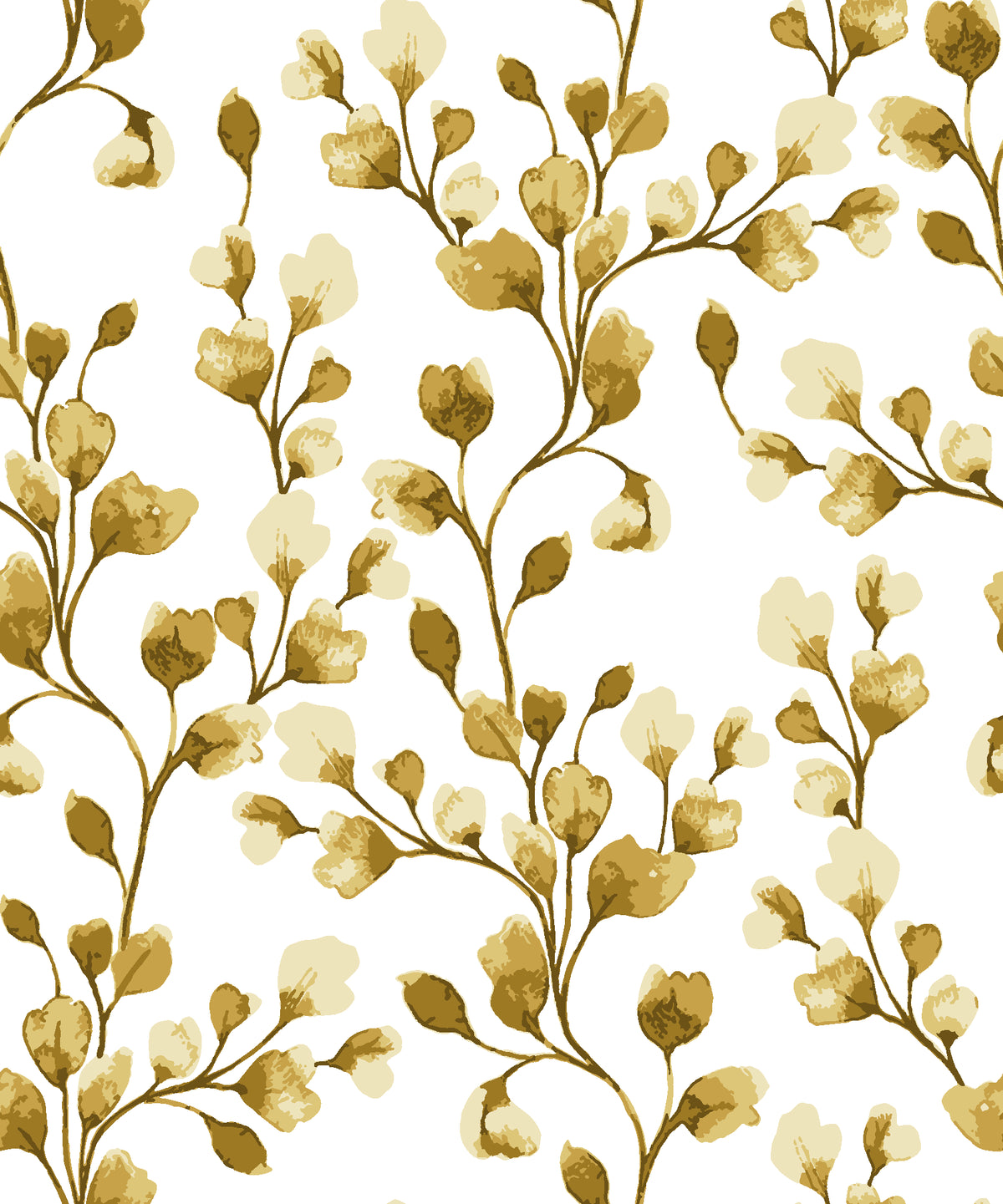 Desert Bloom Ochre botanical vine wallpaper in ochre and white