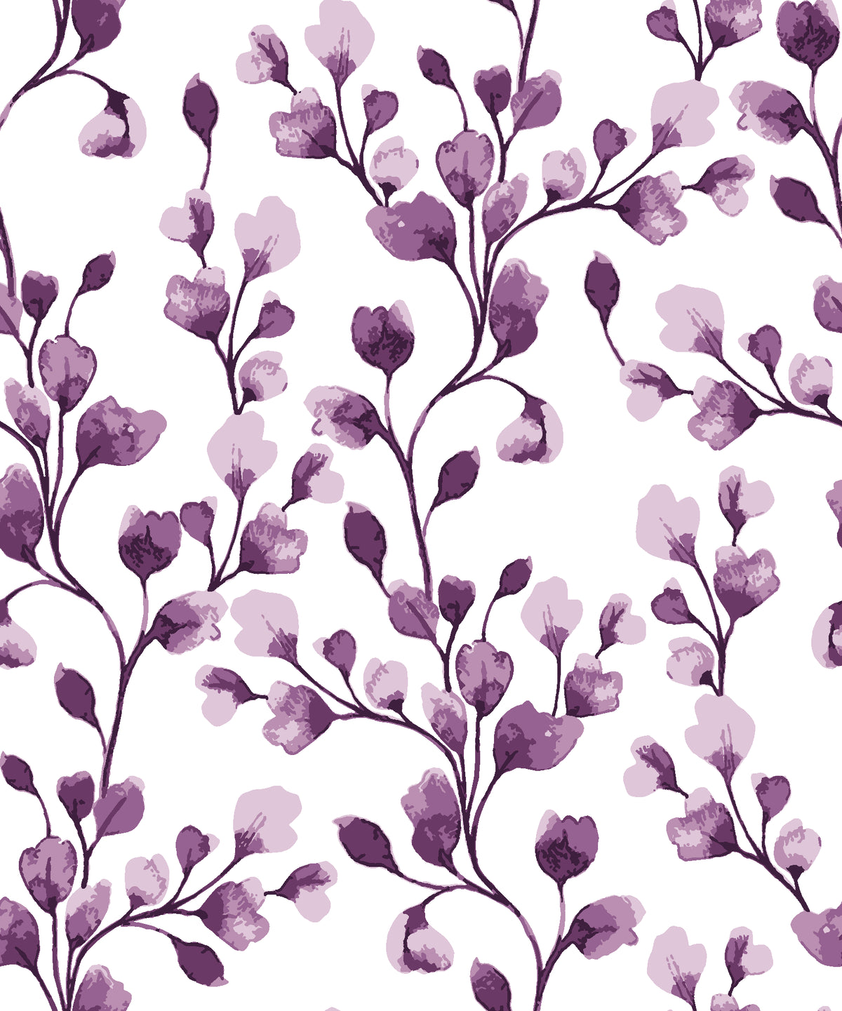 Desert Bloom Plum botanical vine wallpaper in plum and white