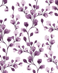 Desert Bloom Plum botanical vine wallpaper in plum and white