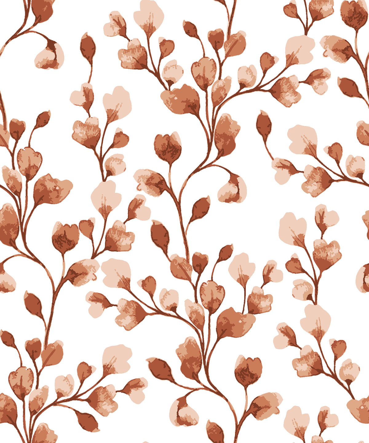 Desert Bloom Terracotta botanical vine wallpaper in terracotta and white