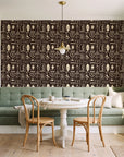 Desert Charms Espresso western icon wallpaper as a feature wall in a sunlit breakfast nook