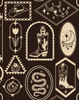 Desert Charms Espresso western icon wallpaper in cream and espresso