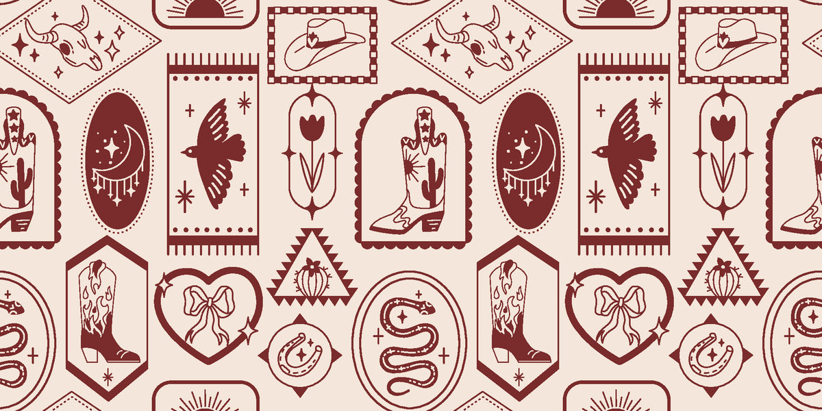 Desert Charms Oxblood western icon wallpaper in oxblood and blush