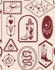 Desert Charms Oxblood western icon wallpaper in oxblood and blush