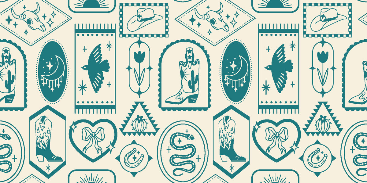 Desert Charms Turquoise western icon wallpaper in turquoise and cream