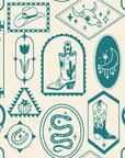 Desert Charms Turquoise western icon wallpaper in turquoise and cream