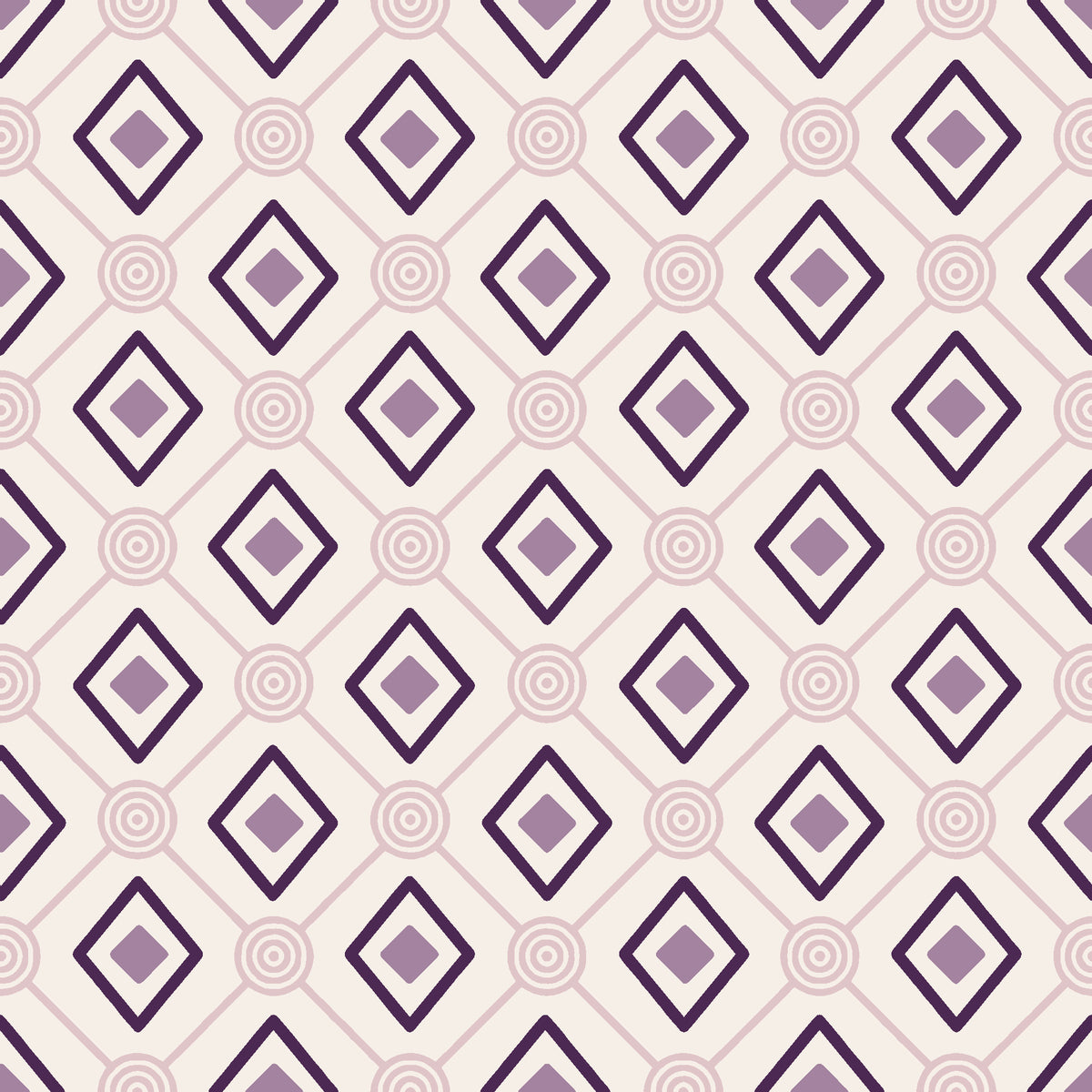 Desert Compass Aubergine geometric diamond wallpaper in aubergine, mauve and blush