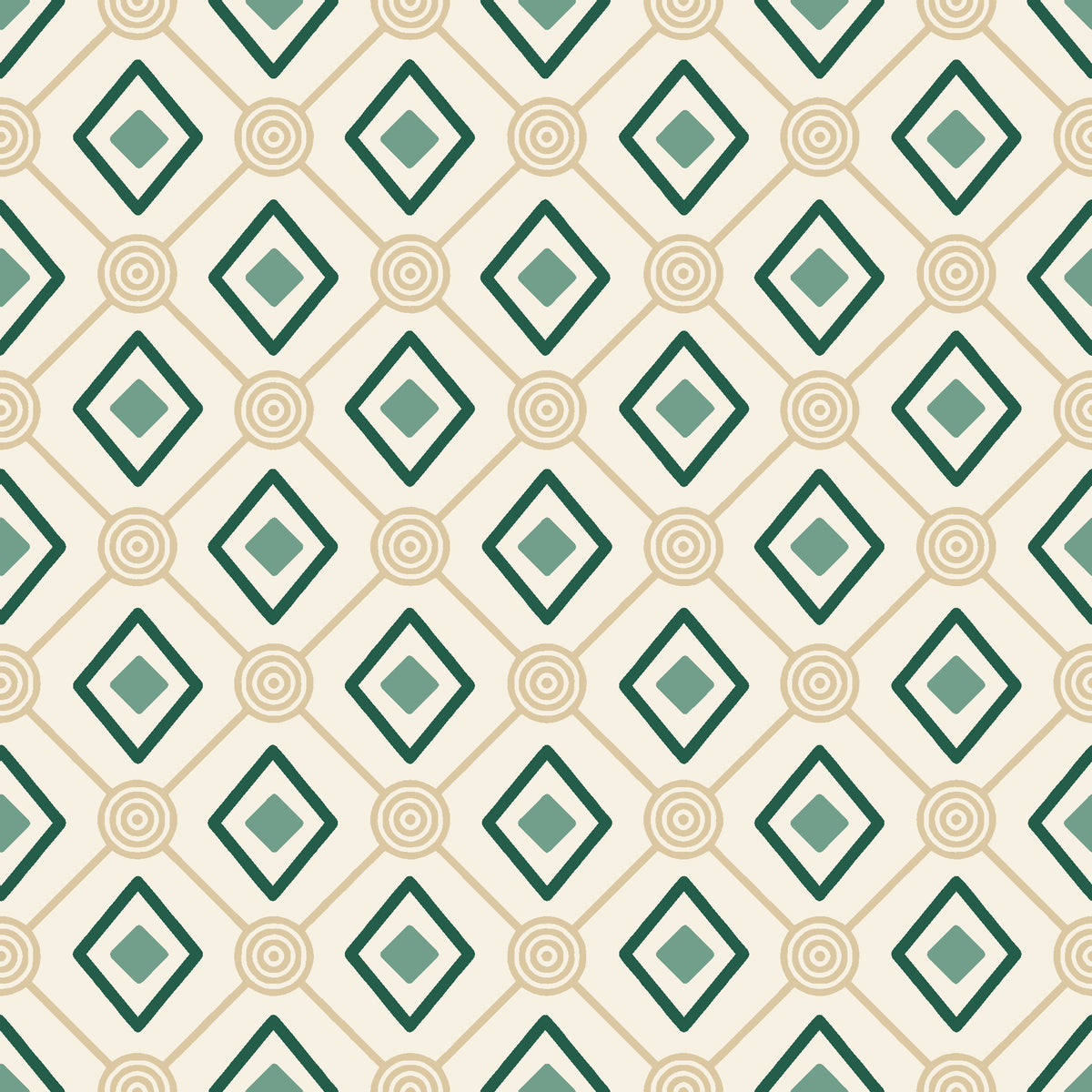 Desert Compass Emerald geometric diamond wallpaper in emerald, sage and cream