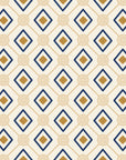 Desert Compass Navy geometric diamond wallpaper in navy, gold and cream