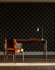 Desert Compass Onyx geometric diamond wallpaper as a feature wall in a home study