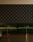 Desert Compass Onyx geometric diamond wallpaper in an intimate luxury cocktail lounge