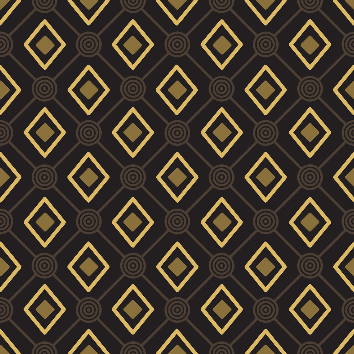 Desert Compass Onyx geometric diamond wallpaper in black and gold