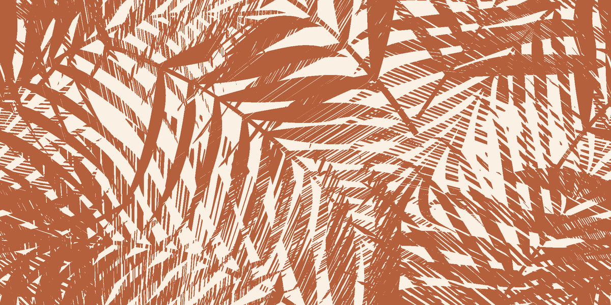 Desert Frond Clay palm frond wallpaper in clay and cream