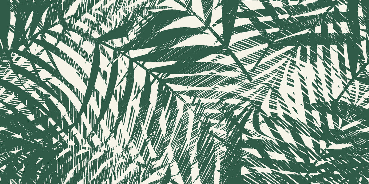 Desert Frond Emerald palm frond wallpaper in emerald and ivory