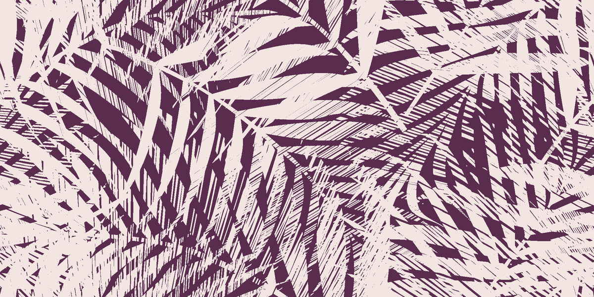Desert Frond Plum palm frond wallpaper in plum and blush