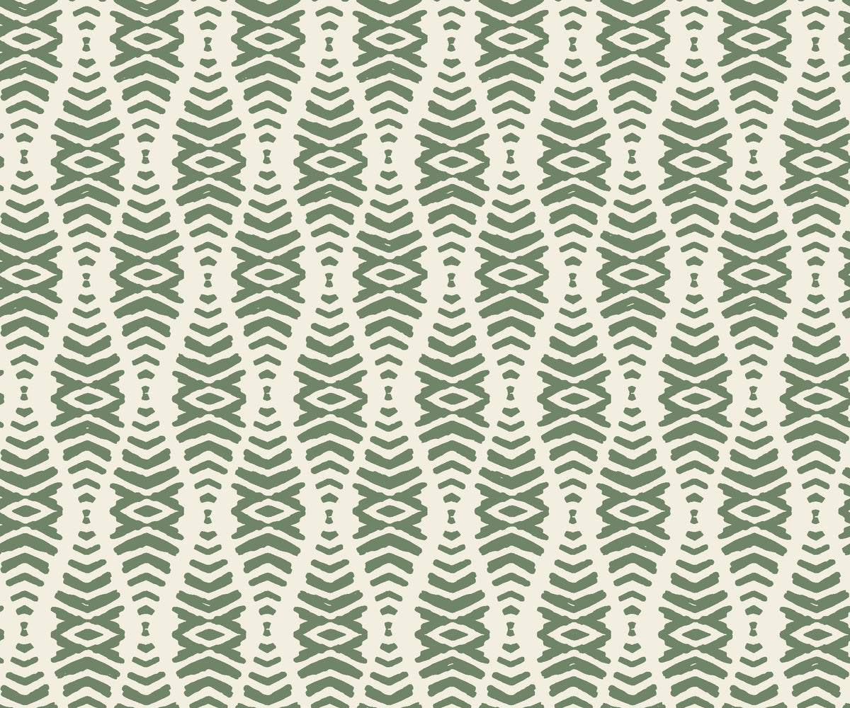 Desert Ritual Sage tribal geometric wallpaper in sage and cream