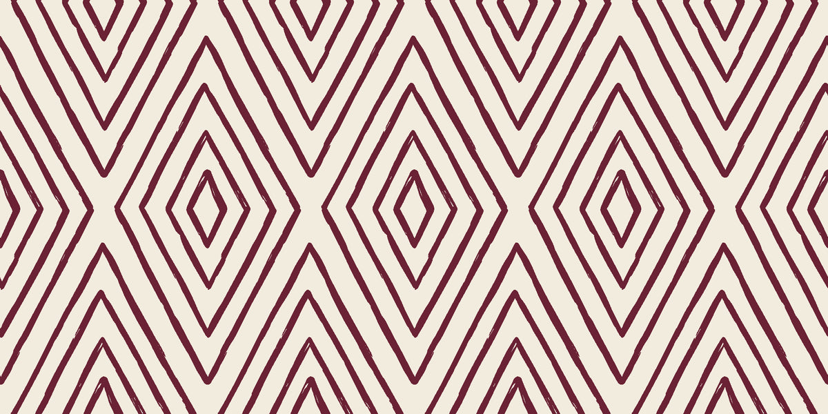 Diamond Echo Bordeaux tribal diamond wallpaper in bordeaux and ivory