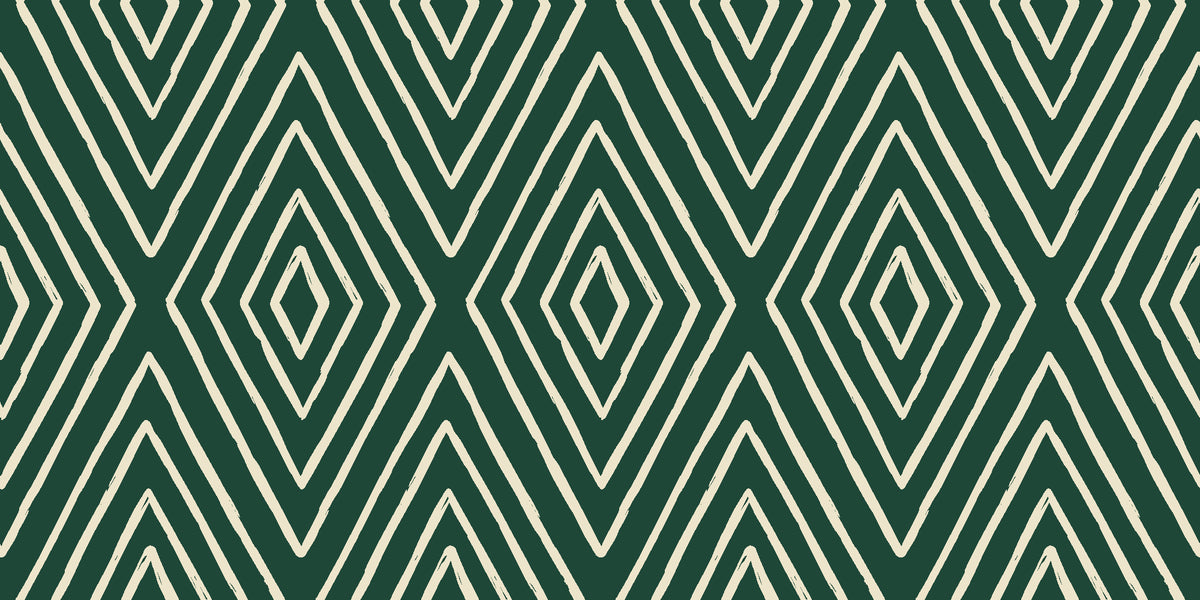 Diamond Echo Emerald tribal diamond wallpaper in emerald and champagne