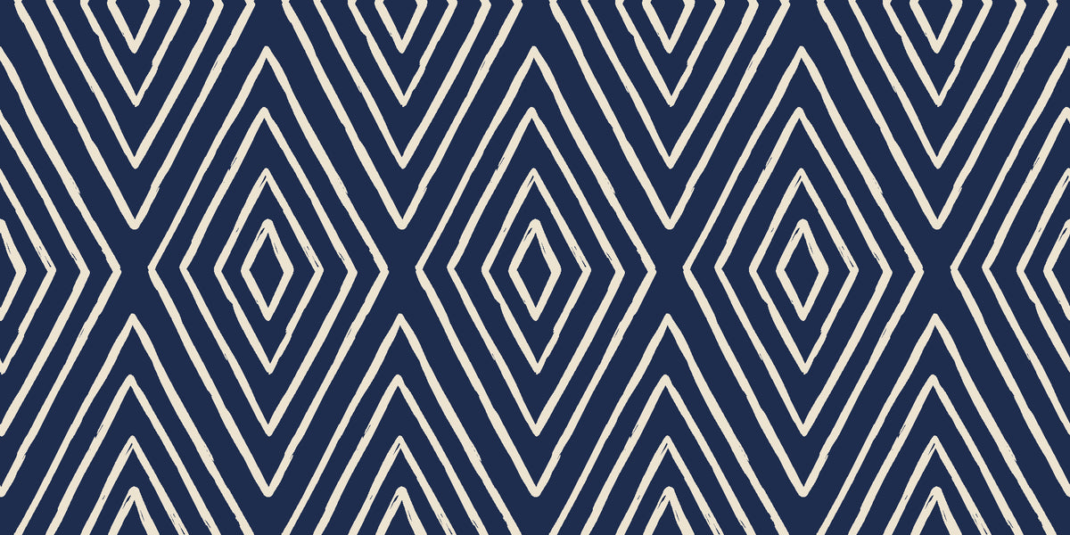 Diamond Echo Midnight tribal diamond wallpaper in midnight blue and bone