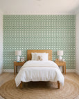 Dot Column Sage dotted wallpaper in a bright, cheerful child's bedroom