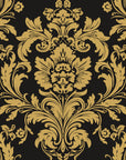 Dreamy Fern Dial Gilt fern damask wallpaper in gold and black