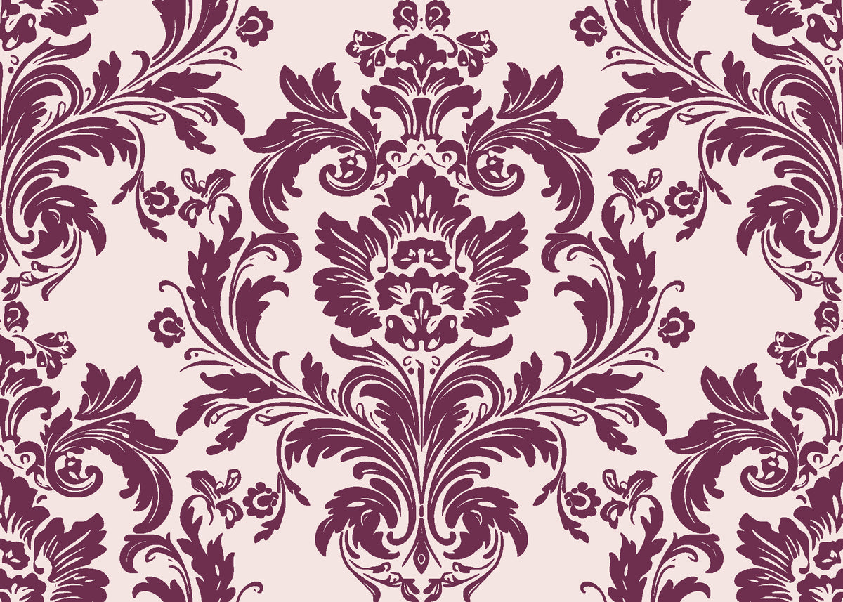 Dreamy Fern Dial Mulberry fern damask wallpaper in mulberry and blush